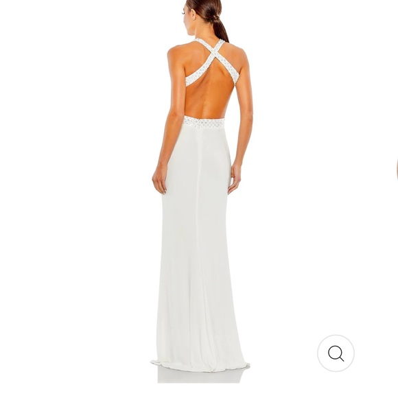 Mac Duggal 2 White Floral Sequined Criss Cross Bodice Maxi Gown NWT Cut Out - Picture 2 of 13